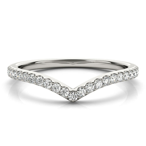 White gold Pavé Round Diamond Chevron Band with Shared Prong Setting