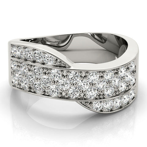 Platinum Pavé Round Diamond Crossover Band with Bead Prong Setting