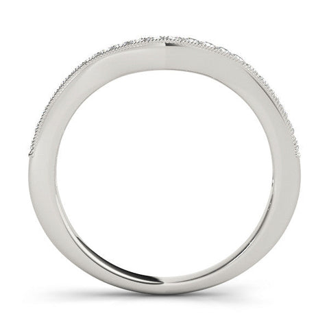 White gold Pavé Round Diamond Curved Band with Milgrain Edge