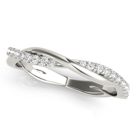 White gold Pavé Round Diamond Twist Band with Shared Prong Setting