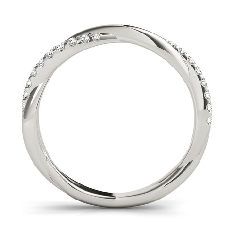 White gold Pavé Round Diamond Twist Band with Shared Prong Setting