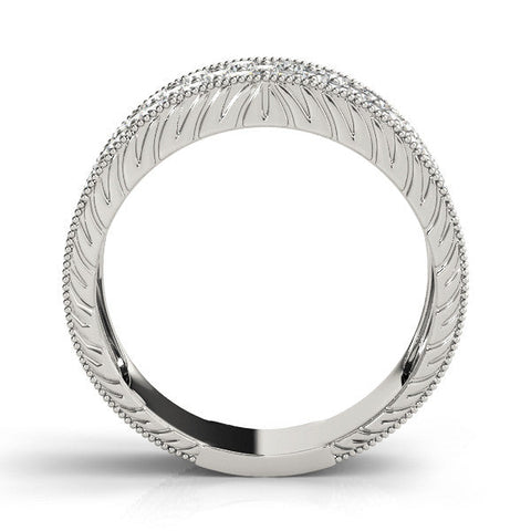 Platinum Pavé Round Diamond Wide Band with Milgrain Edge