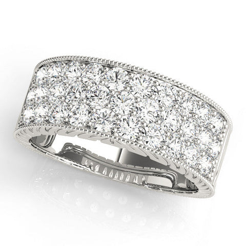 Platinum Pavé Round Diamond Wide Band with Milgrain Edge
