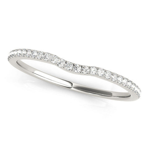 White gold Pavé Set Round Diamond Curved Band with Shared Prong Setting