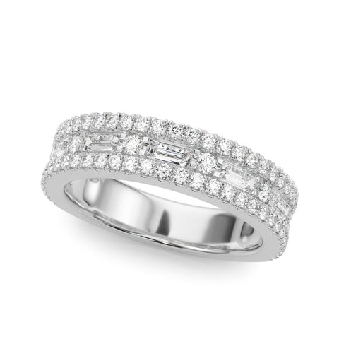 White gold Pave Round and Baguette Diamond Eternity Band with Channel and Prong Setting