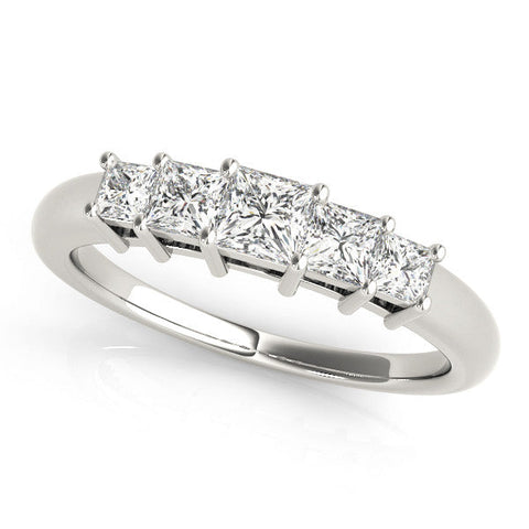 White gold Princess Cut Five-Stone Prong Set Diamond Band