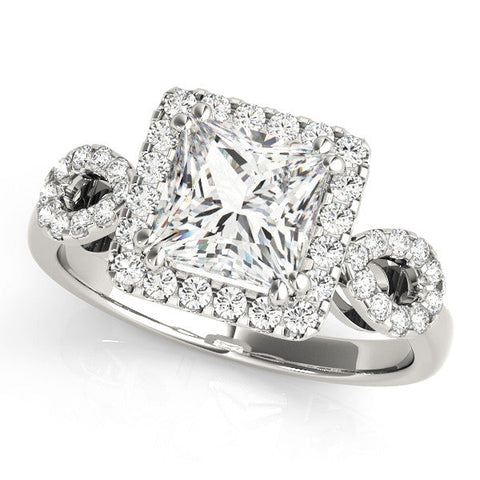 White gold Princess Cut Halo Diamond Infinity Band with Four-Prong Setting