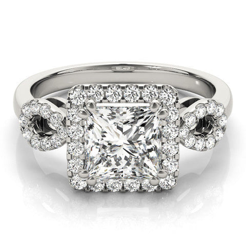 White gold Princess Cut Halo Diamond Infinity Band with Four-Prong Setting