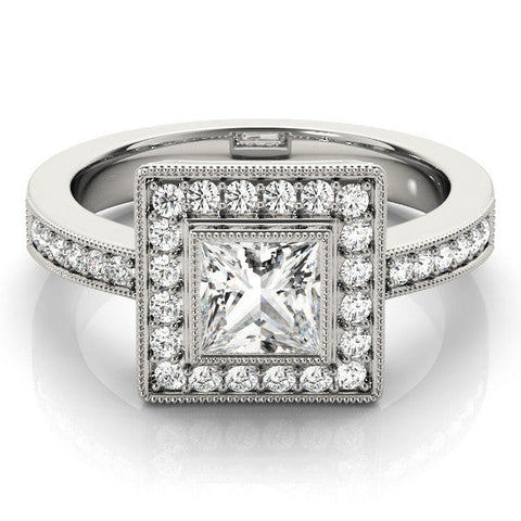 Platinum Princess Cut Halo Pavé Diamond Ring