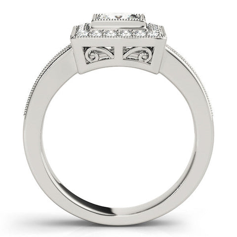 White gold Princess Cut Halo Pavé Diamond Ring