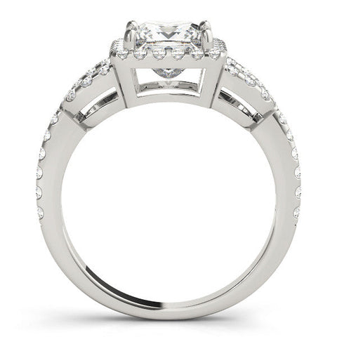 White gold Princess Cut Halo Split Shank Diamond Ring with Four-Prong Setting