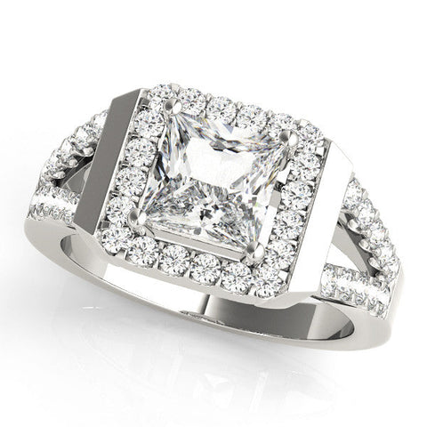 Platinum Princess Cut Halo Split Shank Prong Set Ring