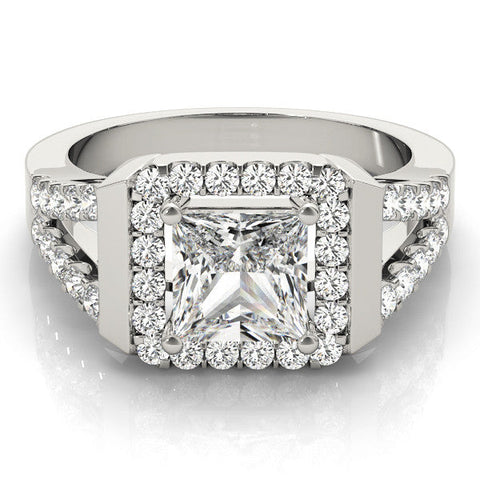 White gold Princess Cut Halo Split Shank Prong Set Ring