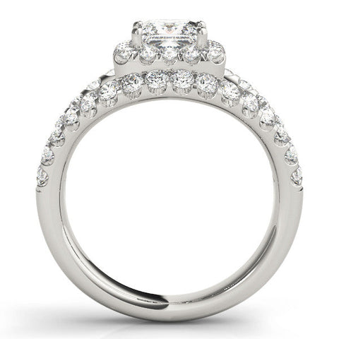 Platinum Princess Cut Halo Split Shank Ring with Four-Prong Setting