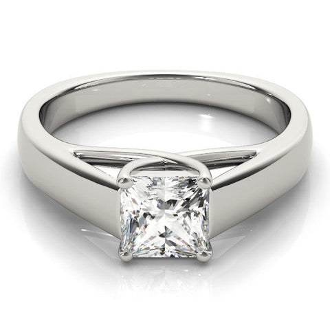 Platinum Princess Cut Solitaire Engagement Ring with Cathedral Setting and Four-Prong Setting
