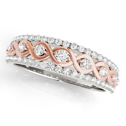 Platinum Round Brilliant Diamond Infinity Twist Pave Band with Prong Setting