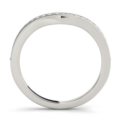 Platinum Round Brilliant Milgrain Bezel Set Diamond Wave Band