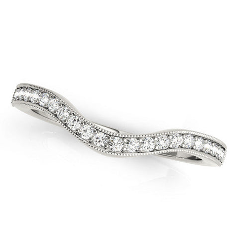 White gold Round Brilliant Milgrain Bezel Set Diamond Wave Band