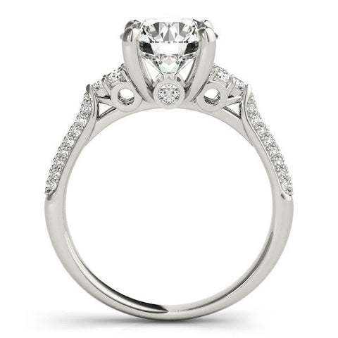 White gold Round Brilliant Pave Diamond Engagement Ring with Cathedral Band and Four-Prong Setting