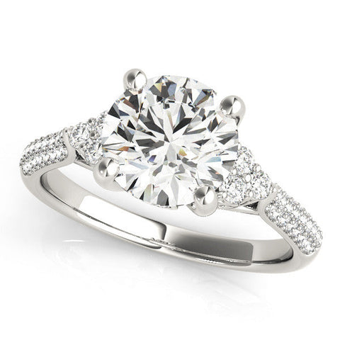 White gold Round Brilliant Pave Diamond Engagement Ring with Cathedral Band and Four-Prong Setting