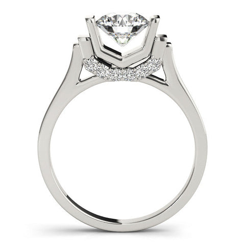 White gold Round Brilliant Solitaire Diamond Ring with Channel Set Band and Bar Prong Setting