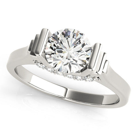 White gold Round Brilliant Solitaire Diamond Ring with Channel Set Band and Bar Prong Setting