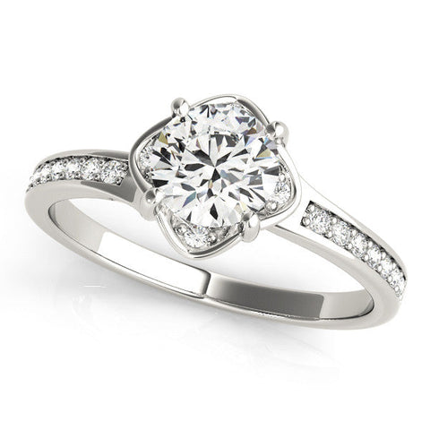 Platinum Round Cut Diamond Halo Pave Band Cushion Prong Ring