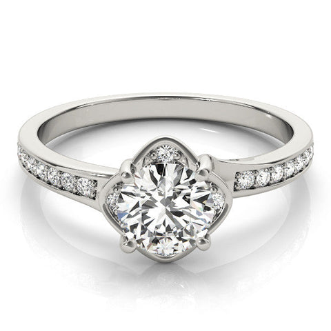 Platinum Round Cut Diamond Halo Pave Band Cushion Prong Ring