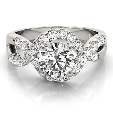 White gold Round Cut Diamond Halo Twist Band with Four-Prong Setting