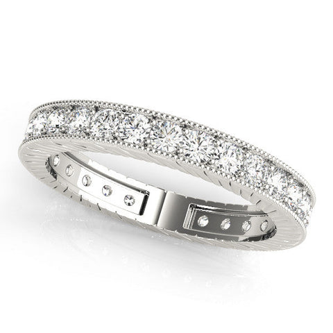 Platinum Round Cut Diamond Milgrain Bezel Set Eternity Band