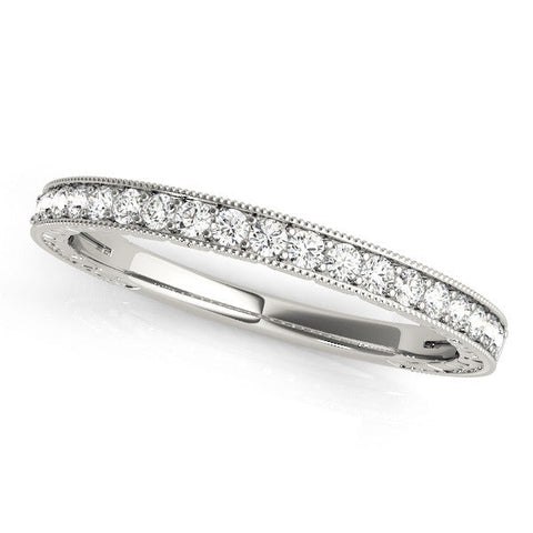 White gold Round Cut Diamond Milgrain Pavé Eternity Band