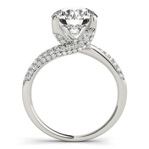 White gold Round Cut Diamond Solitaire Engagement Ring with Pave Band and Four-Prong Setting