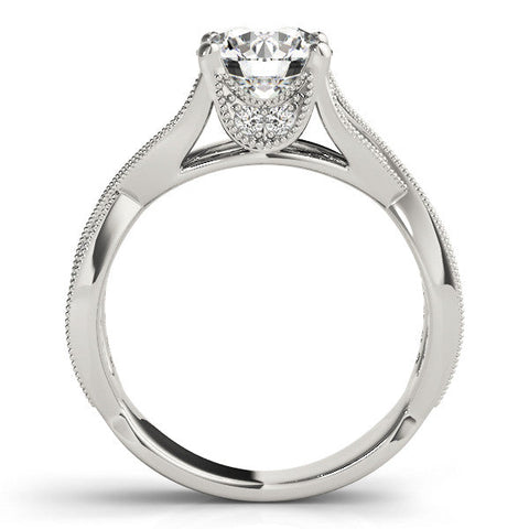 White gold Round Cut Diamond Twisted Band with Milgrain Pave Setting and Four-Prong Setting