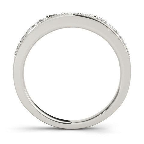 Platinum Round Cut Pavé Diamond Contour Band with Milgrain Detailing