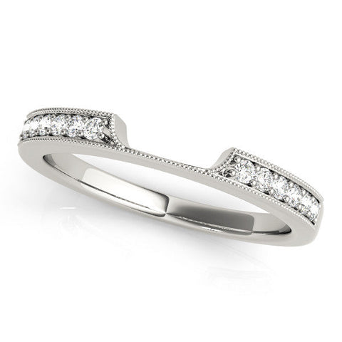 Platinum Round Cut Pavé Diamond Contour Band with Milgrain Detailing