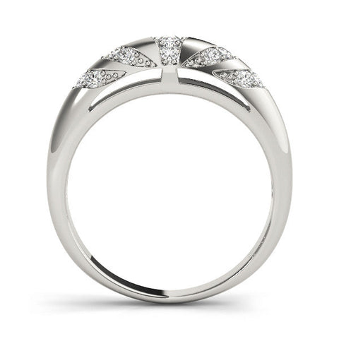 Platinum Round Diamond Channel Set Curved Band with Bezel Setting
