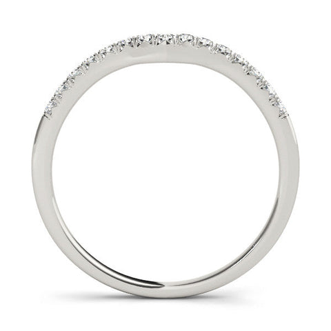 Platinum Round Diamond Curved Pavé Wedding Band with Shared Prong Setting