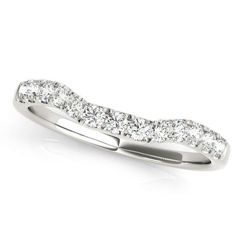 White gold Round Diamond Curved Pavé Wedding Band with U-Prong Setting