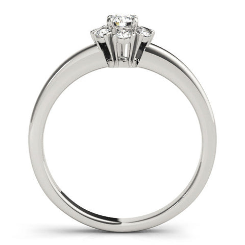Platinum Round Diamond Floral Halo Solitaire Ring with Channel-Set Band and Claw Prong Setting