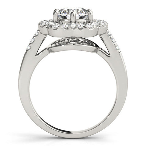 White gold Round Diamond Floral Halo Split Shank Prong Setting Ring