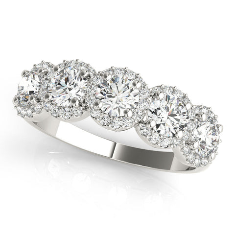 Platinum Round Diamond Halo Five-Stone Prong Set Band