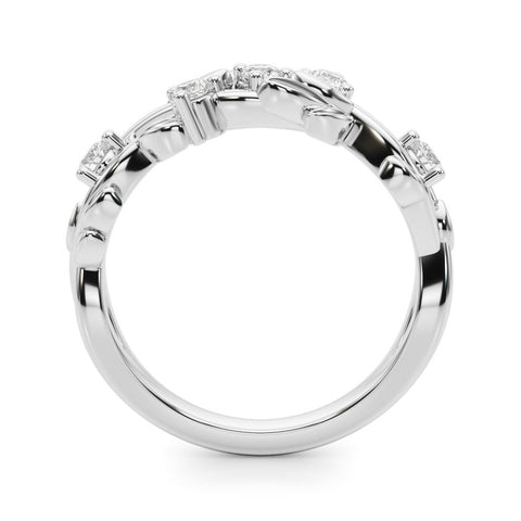 Platinum Round Diamond Leaf Motif Band with Prong Setting