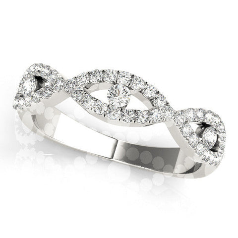 Platinum Round Diamond Marquise Halo Twist Band with Pavé Setting