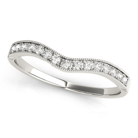 White gold Round Diamond Milgrain Contour Wedding Band with Pavé Setting