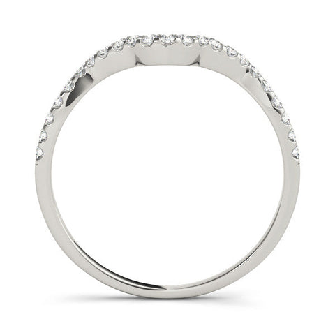 Platinum Round Diamond Pavé Chevron Wedding Band with Prong Setting