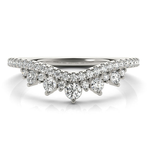 White gold Round Diamond Pavé Contour Band with Prong Setting