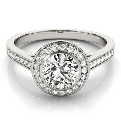 White gold Round Halo Bezel Diamond Pave Band Ring