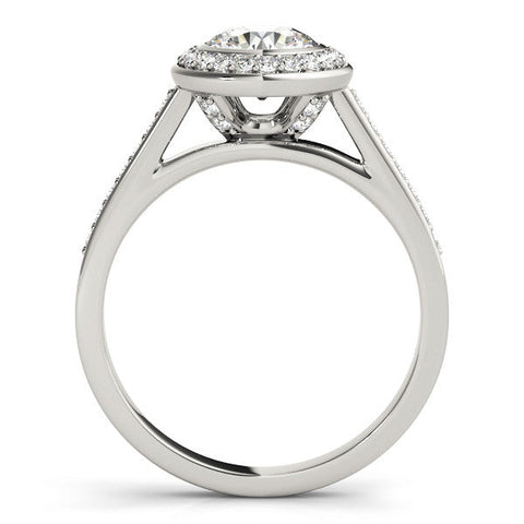 Platinum Round Halo Bezel Diamond Pave Band Ring