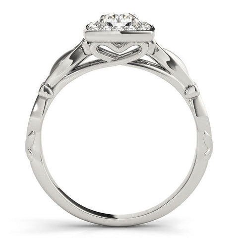 Platinum Round Halo Diamond Engagement Ring with Square Setting and Infinity Band