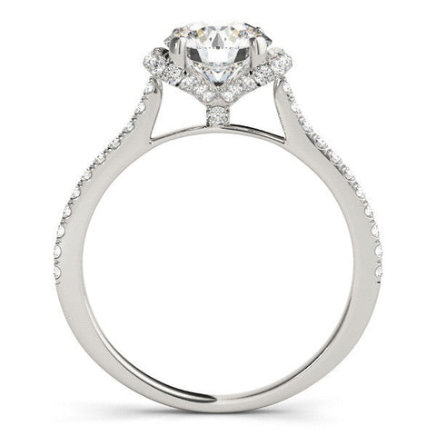 White gold Round Halo Diamond Pavé Band with Four-Prong Setting